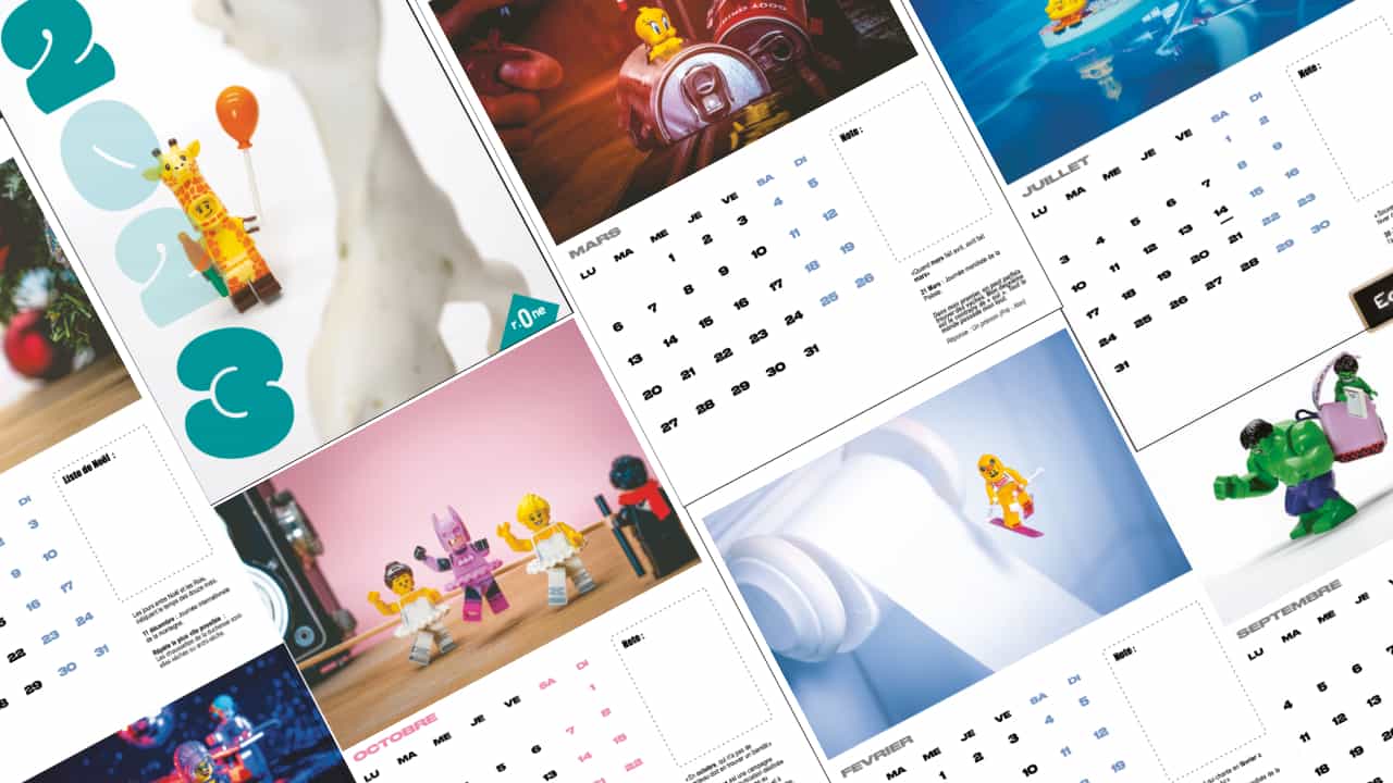 mage qui reprense les pages d'un Calendrier 2023 sur le thème de la Legographie Création calendrier 2023 avec Affinity Publisher