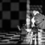 dans cette Legographie en noir et blanc on peut voir une danseuse avec un parapluie dans un damier. L'idée ici est de jouer avec les ombres et le noir et blanc.