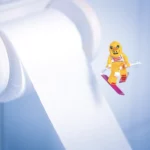 Cette Legographie presente un lego skieur qui fait une descente sur du papier toilette. Le lego utilisé dans cette legographie est un lego poulet